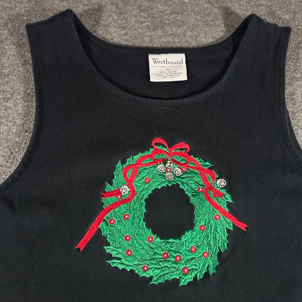 Vtg Westbound Christmas Black Jumper Dress Sz M Maxi Bells Cottagecore 90's - Picture 4 of 10